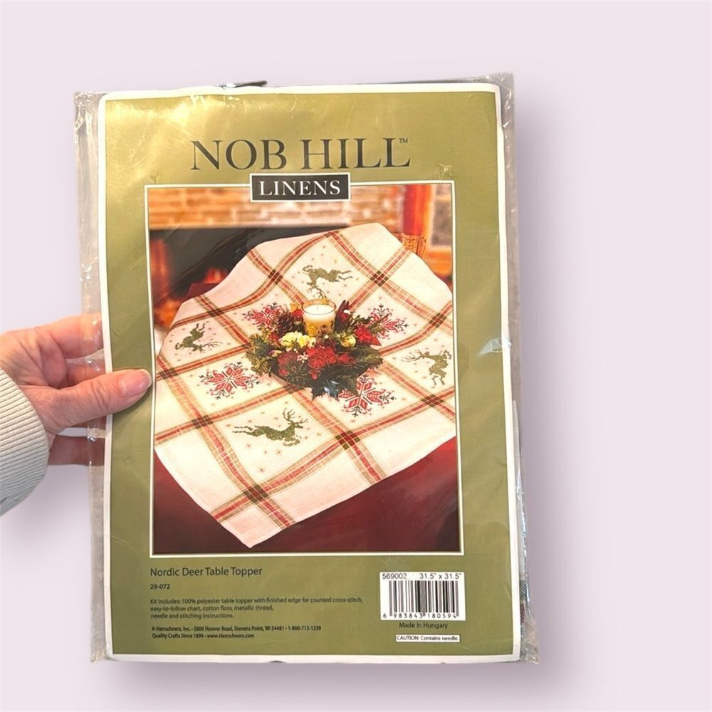 NOB HILL Linens Table Nordic Deer Topper Cross-Stitch *NEW*